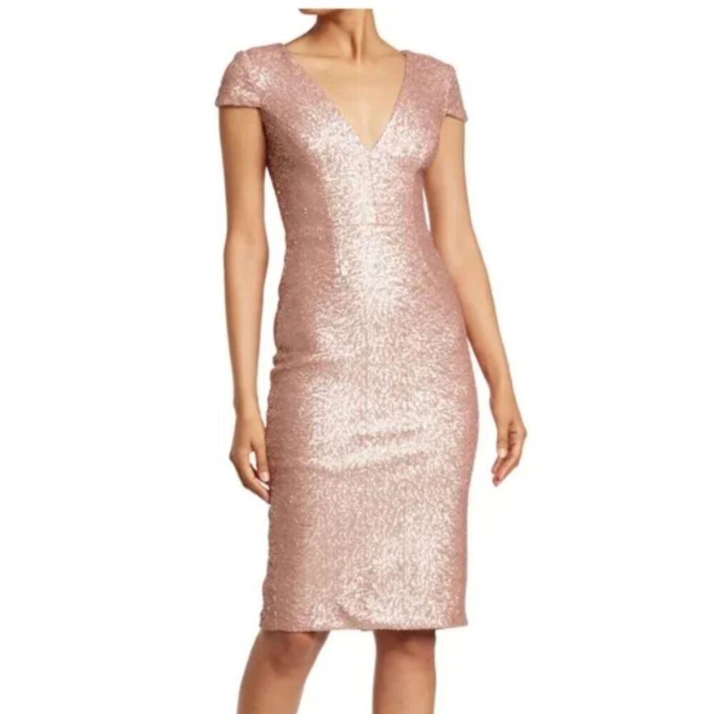 Dress the Population Rose Gold Sequin V-Neck Sheath Dress